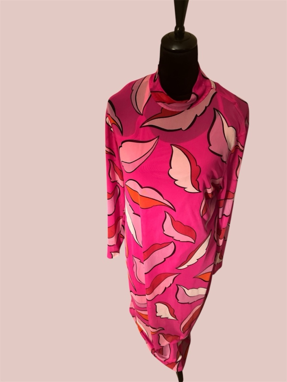 Target Pink Printed Long Sleeve Cowl Neck Dress